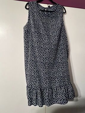 SHEIN Navy Polka Dot Sleeveless Ruffle Hem Dress
